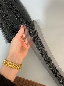 تصویر نوار ملیله دوزی طرح تک برگ مشکی 