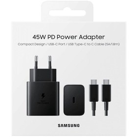 تصویر اداپتور 45w + کابل سامسونگ اورجینال باگارانتی - adapter+usb type c 