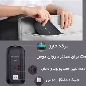 تصویر موس بی‌سیم شارژی با قابلیت اتصال بلوتوث و دانگل مدل CBA-100 
