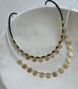 تصویر گردنبند زنانه ژوپینگ مدل سکه ای با منجوق از استیل 