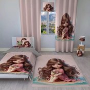 تصویر ست اتاق کودک روتختی، پرده و فرشینه طرح دختر عروسکی 2 