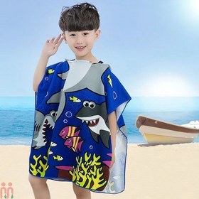 تصویر حوله تن پوش بچه گانه وارداتی مدل پانچو طرح دریایی baby hooded towel 