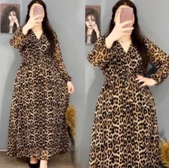 تصویر لباس زنانه ماکسی پلنگی چپ و راست_شیکان 