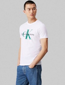 تصویر تی‌شرت مردانه نازک با طرح مونوگرام - جیر پنبه‌ای، سفید برند calvin klein jeans Men's Slim Monogram T-Shirt - Cotton jersey, White