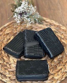 تصویر کیف کارت عابر مردانه و زنانه شطرنجی مشکی 