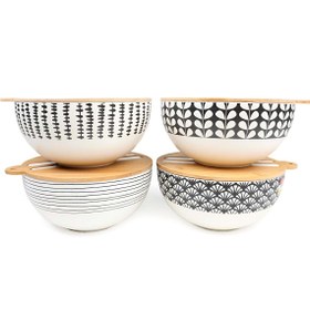 تصویر ظرف بامبو گرد همراه چاپستیک 