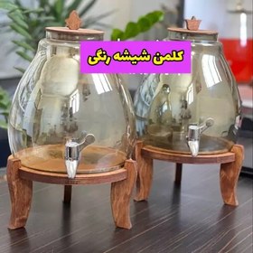 تصویر کلمن شیشه ای 5ونیم لیتر مدل تپل کلمن جهیزیه کلمن شیشه رنگی شربت خوری 