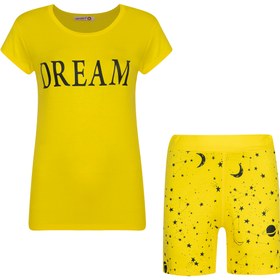 تصویر ست تی شرت و شلوارک زنانه مدل Dream کد 6558 رنگ زرد افراتین ا Afratin Tshirt And Short Set 6558 Yellow For Women Afratin Tshirt And Short Set 6558 Yellow For Women