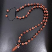 تصویر گردنبند سنگ دلربا قهوه ای و حدید دودی با پلاک منشوری سنگ دلربا 