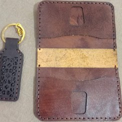 تصویر جا کارتی چرم طبیعی مدل کوروش به همرا جا کلیدی اسلیمی 