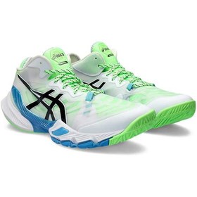 تصویر کتونی تخصصی والیبال اسیکس متارایز سفید سبز آبی Asics Metarise White Green Blue 