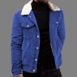 تصویر کاپشن مردانه مخمل کبریتی آبی برند ZARA با آستر تدی گرم و یقه پشمی 