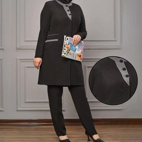 تصویر مانتو شلوار اداری ترکیبی سایز ۱ تا ۴ رنگ مشکی، طوسی، سورمه ای، نوک مدادی 