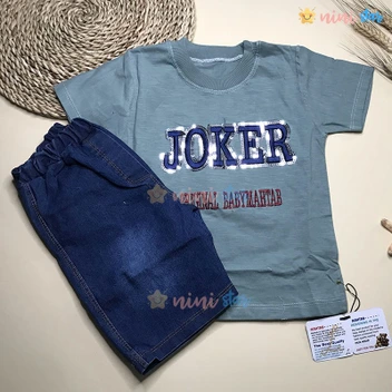 تصویر تی شرت شلوارک جین پسرانه joker سبز 